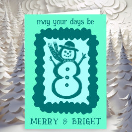 Whimsical Christmas Snowman Merry & Bright Holiday Kaart
