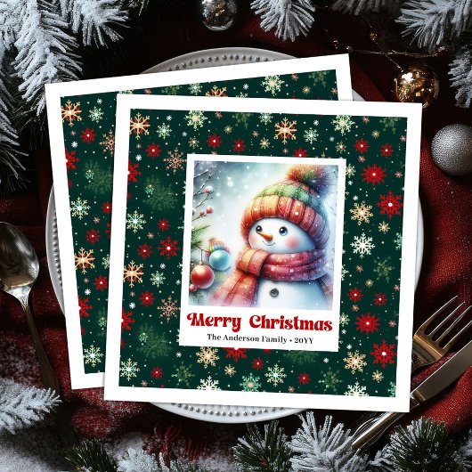 Whimsical Christmas Snowman Napkins Editable Party Servet