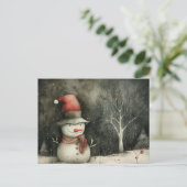 Whimsical Christmas Snowman Rood Zwart Feestdagenkaart (Staand voorkant)