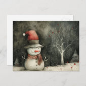 Whimsical Christmas Snowman Rood Zwart Feestdagenkaart (Voorkant / Achterkant)