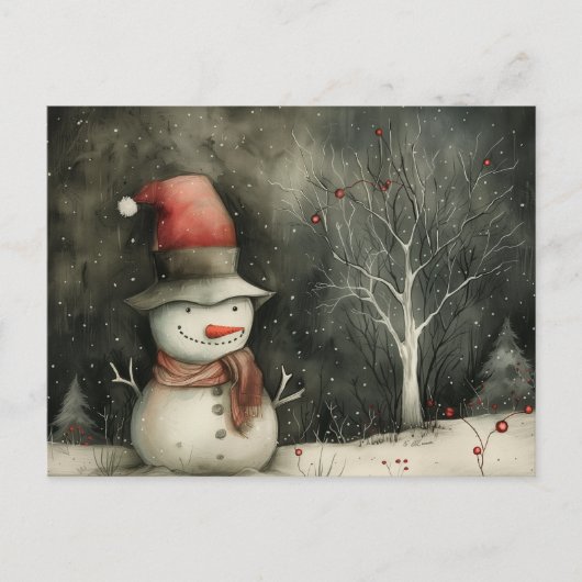 Whimsical Christmas Snowman Rood Zwart Feestdagenkaart (Voorkant)