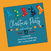 Whimsical Christmas Sock Exchange Party in blauw Kaart