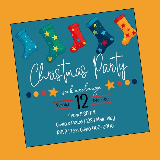 Whimsical Christmas Sock Exchange Party in blauw Kaart