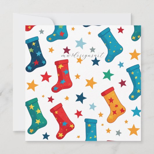 Whimsical Christmas Sock Exchange Party in blauw Kaart (Achterkant)