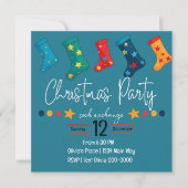 Whimsical Christmas Sock Exchange Party in blauw Kaart (Voorkant)