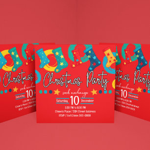 Whimsical Christmas Sock Exchange Party in het roo Kaart