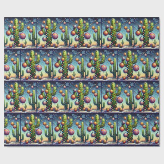 Whimsical Christmas Southwest Saguaro Cactus Cadeaupapier (Vlak)
