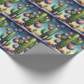 Whimsical Christmas Southwest Saguaro Cactus Cadeaupapier (Hoek)
