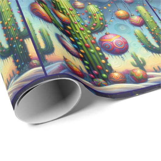 Whimsical Christmas Southwest Saguaro Cactus Cadeaupapier (Rol Hoek)