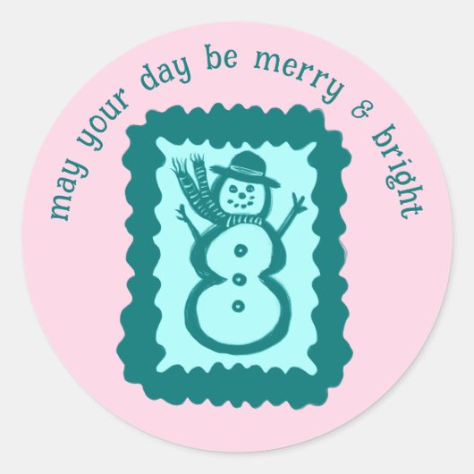 Whimsical Christmas Stamp Cute Custom Merry Bright Ronde Sticker (Voorkant)