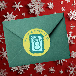 Whimsical Christmas Stamp Cute Custom Merry Bright Ronde Sticker