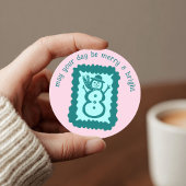 Whimsical Christmas Stamp Cute Custom Merry Bright Ronde Sticker