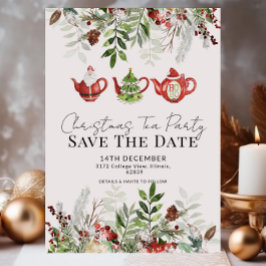 Whimsical Christmas Tea Party Bewaar de datum Kaart
