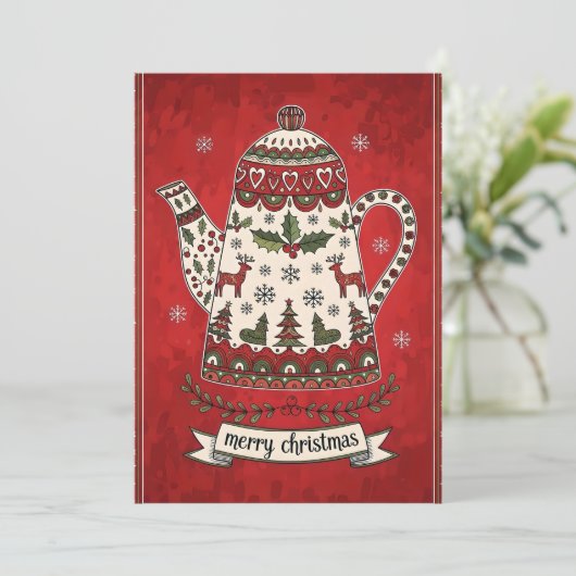 Whimsical Christmas Teapot  Kaart (Staand voorkant)