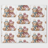 Whimsical Christmas Teddy Bears Wrapping Paper  Cadeaupapier (Vlak)