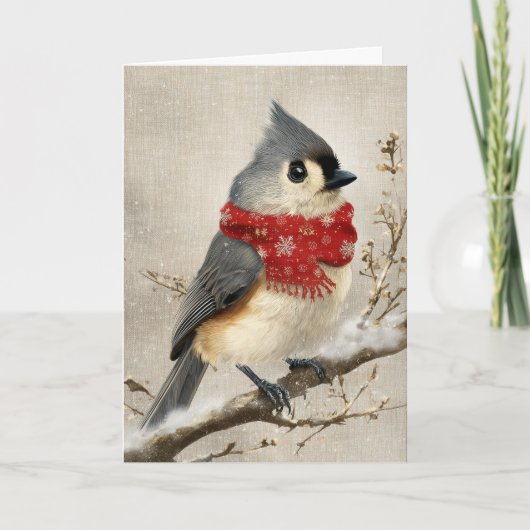 Whimsical Christmas Titmouse Feestdagen Kaart (Voorkant)