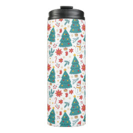 Whimsical Christmas Tree and Snowman Holiday Thermosbeker