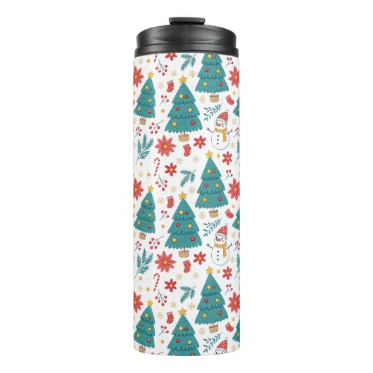 Whimsical Christmas Tree and Snowman Holiday Thermosbeker (Voorkant)
