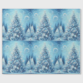 Whimsical Christmas Tree Blue Decoupage Cadeaupapier (Vlak)