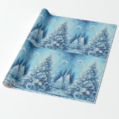 Whimsical Christmas Tree Blue Decoupage Cadeaupapier (Uitgerold)