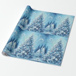 Whimsical Christmas Tree Blue Decoupage Cadeaupapier