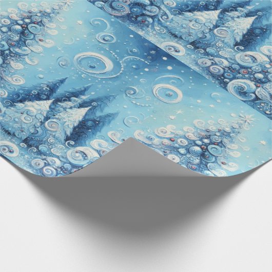 Whimsical Christmas Tree Blue Decoupage Cadeaupapier (Hoek)