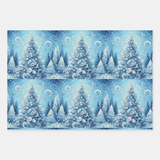 Whimsical Christmas Tree Blue Decoupage Inpakpapier Vel (Voorkant 2)