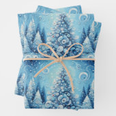 Whimsical Christmas Tree Blue Decoupage Inpakpapier Vel (In situ)