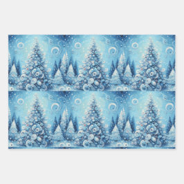 Whimsical Christmas Tree Blue Decoupage Inpakpapier Vel