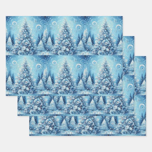 Whimsical Christmas Tree Blue Decoupage Inpakpapier Vel (Set)
