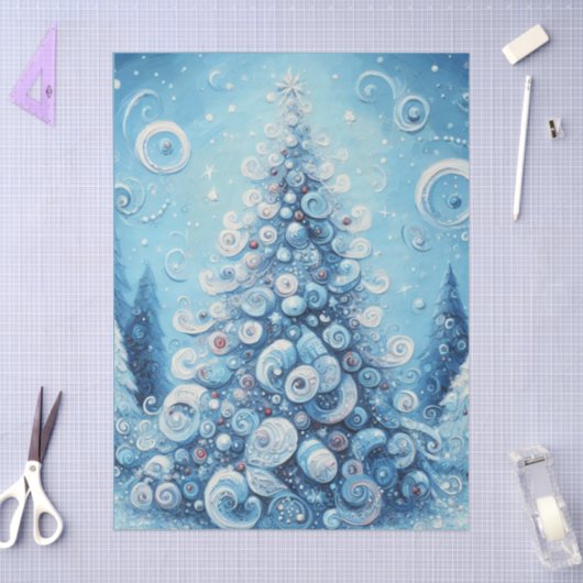 Whimsical Christmas Tree Blue Decoupage Tissuepapier (Craft)