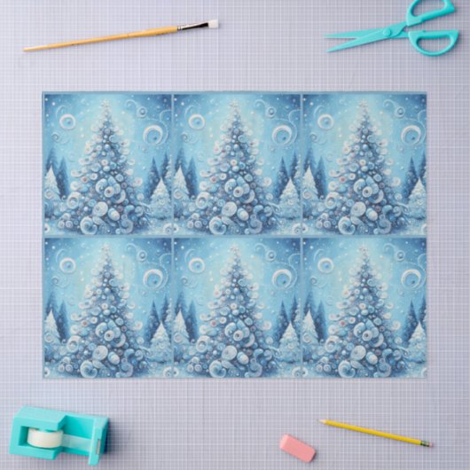 Whimsical Christmas Tree Blue Decoupage Tissuepapier (Craft)