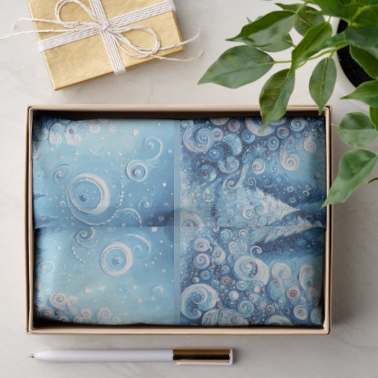 Whimsical Christmas Tree Blue Decoupage Tissuepapier (Geschenk)