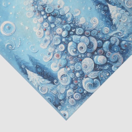 Whimsical Christmas Tree Blue Decoupage Tissuepapier (Detail)