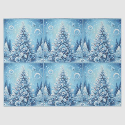 Whimsical Christmas Tree Blue Decoupage Tissuepapier (Voorkant)