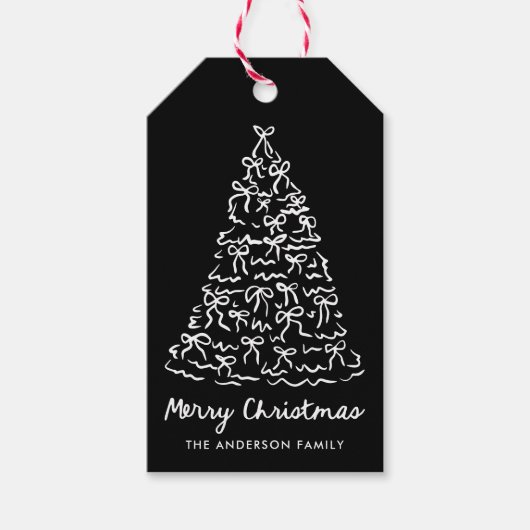 Whimsical Christmas Tree Bows Black Holiday Cadeaulabel (Voorkant)