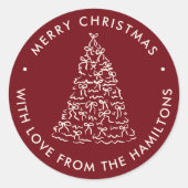 Whimsical Christmas Tree Bows Cranberry Christmas Ronde Sticker (Voorkant)