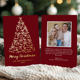 Whimsical Christmas Tree Bows Cranberry Photo Folie Feestdagenkaart