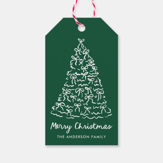 Whimsical Christmas Tree Bows Green Holiday Cadeaulabel (Voorkant)