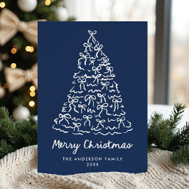 Whimsical Christmas Tree Bows Navy Non-Photo Feestdagenkaart