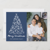 Whimsical Christmas Tree Bows Navy Photo Feestdagenkaart (Voorkant)