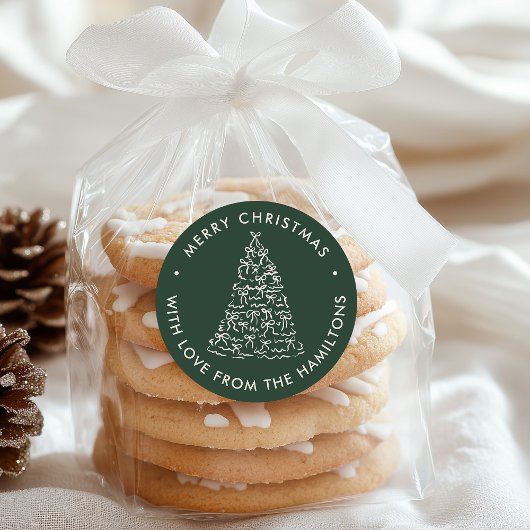 Whimsical Christmas Tree Bows Pine Green Christmas Ronde Sticker