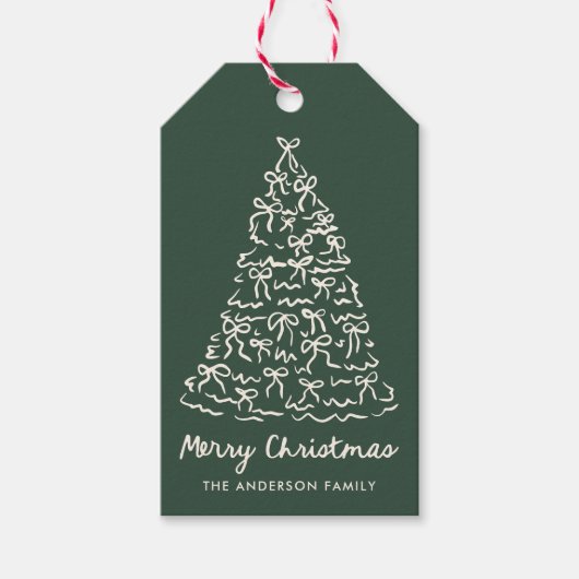 Whimsical Christmas Tree Bows Pine Green Holiday Cadeaulabel (Voorkant)