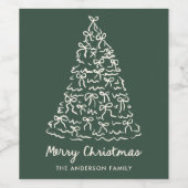Whimsical Christmas Tree Bows Pine Green Holiday Wijn Etiket (Enkel label)