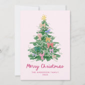 Whimsical Christmas Tree Bows Pink Non-Photo Feestdagenkaart (Voorkant)