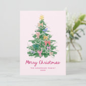 Whimsical Christmas Tree Bows Pink Non-Photo Feestdagenkaart (Staand voorkant)