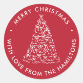 Whimsical Christmas Tree Bows Red Christmas Ronde Sticker (Voorkant)
