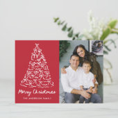 Whimsical Christmas Tree Bows Red Photo Feestdagenkaart (Staand voorkant)