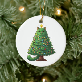 Whimsical Christmas Tree Cat Holiday  Keramisch Ornament