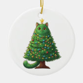 Whimsical Christmas Tree Cat Holiday  Keramisch Ornament (Voorkant)